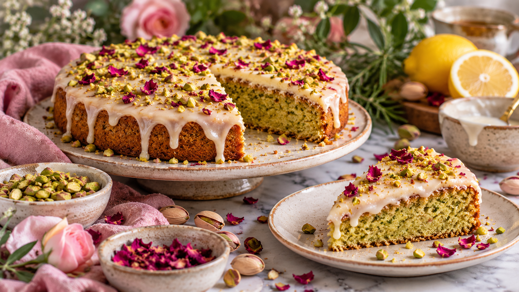 Pistachio Rose Cake: Easy Fragrant Spring Cake